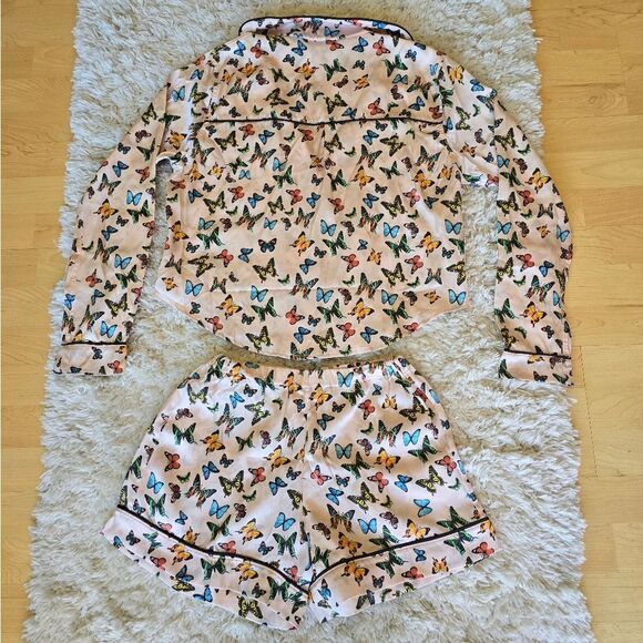LEZAT Butterfly Pjs Set Size XS 100% Silk Pink Blue - Picture 13 of 14